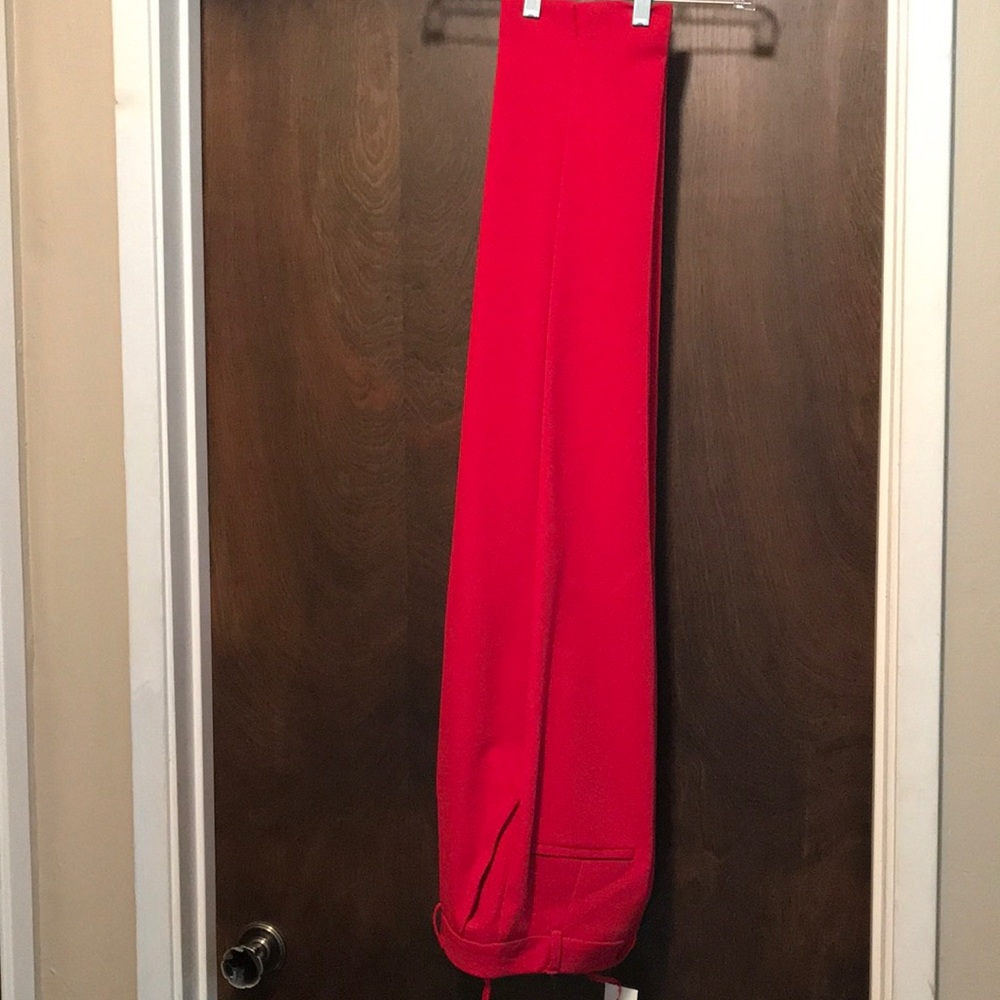 High waisted red trousers